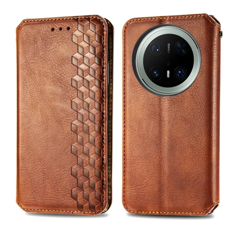 For Huawei Mate 70 Pro Cubic Grid Pressed Magnetic Leather Phone Case