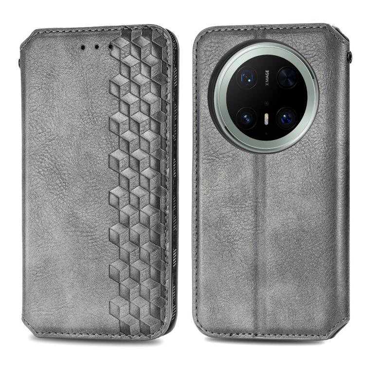 For Huawei Mate 70 Pro Cubic Grid Pressed Magnetic Leather Phone Case