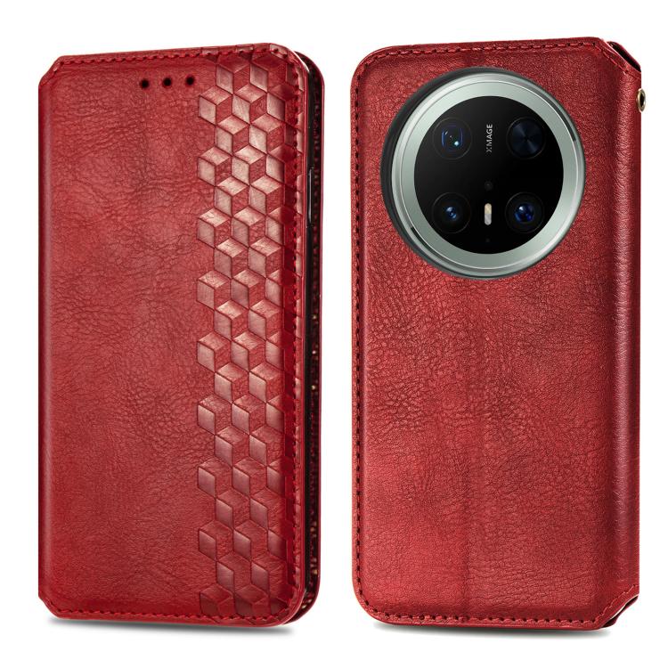 For Huawei Mate 70 Pro Cubic Grid Pressed Magnetic Leather Phone Case