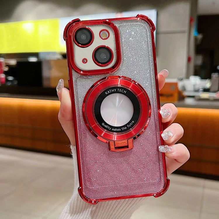 For iPhone 15 Invisible Holder Gradient Glitter Magsafe Phone Case