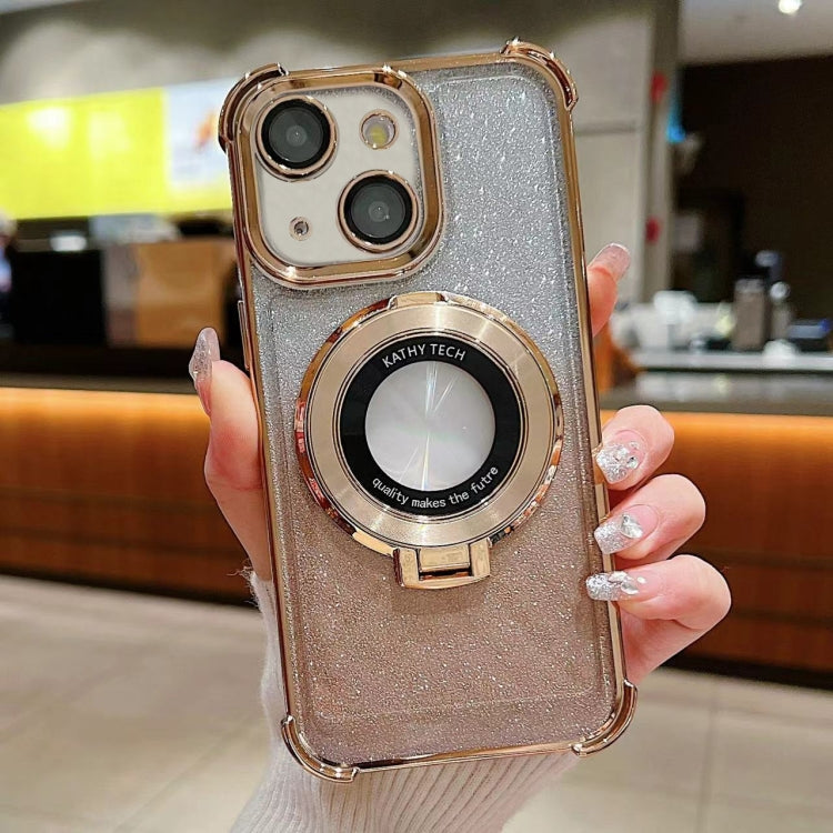 For iPhone 15 Invisible Holder Gradient Glitter Magsafe Phone Case