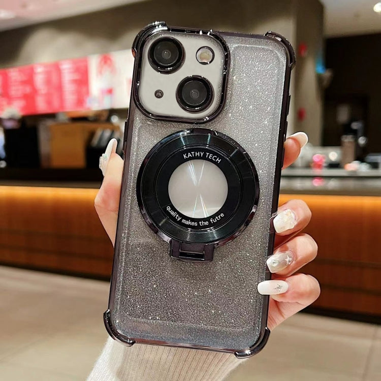 For iPhone 14 Plus Invisible Holder Gradient Glitter Magsafe Phone Case