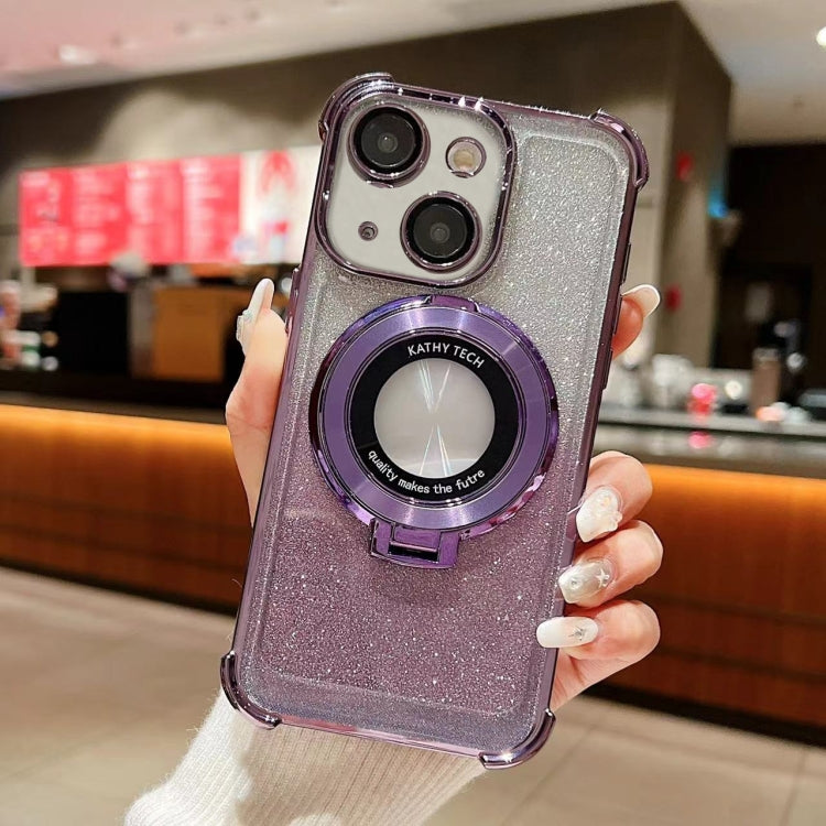 For iPhone 14 Invisible Holder Gradient Glitter Magsafe Phone Case