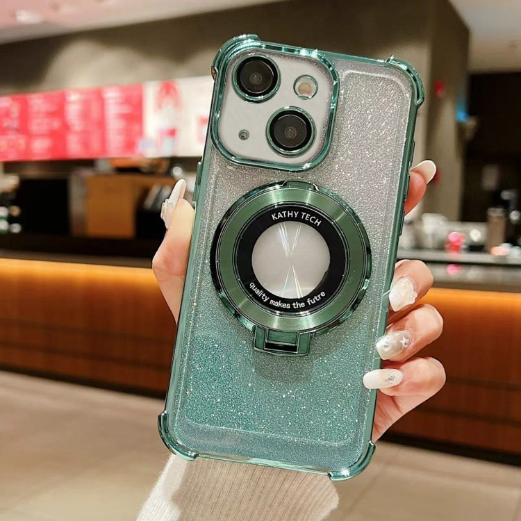 For iPhone 14 Invisible Holder Gradient Glitter Magsafe Phone Case