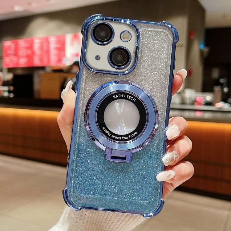 For iPhone 14 Invisible Holder Gradient Glitter Magsafe Phone Case