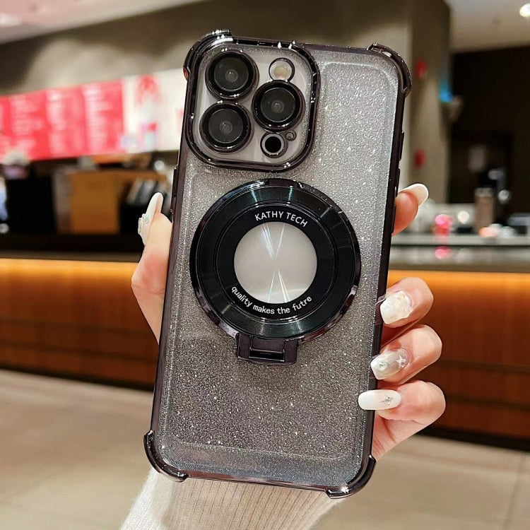 For iPhone 14 Pro Max Invisible Holder Gradient Glitter Magsafe Phone Case