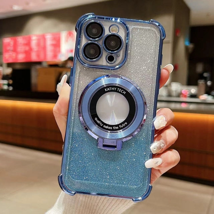 For iPhone 13 Pro Max Invisible Holder Gradient Glitter Magsafe Phone Case