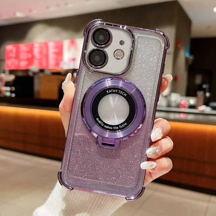 For iPhone 12 Invisible Holder Gradient Glitter Magsafe Phone Case