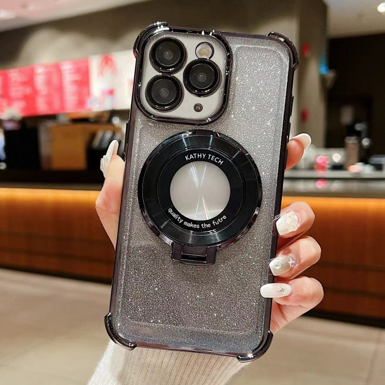 For iPhone 11 Pro Max Invisible Holder Gradient Glitter Magsafe Phone Case