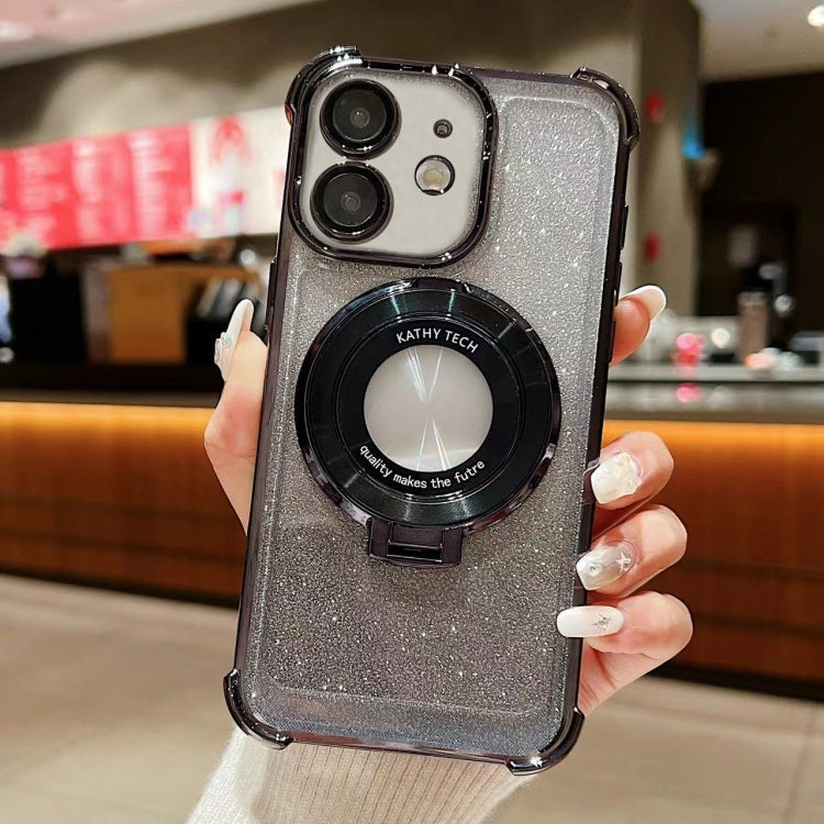 For iPhone  11 Invisible Holder Gradient Glitter Magsafe Phone Case