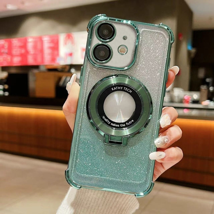 For iPhone  11 Invisible Holder Gradient Glitter Magsafe Phone Case