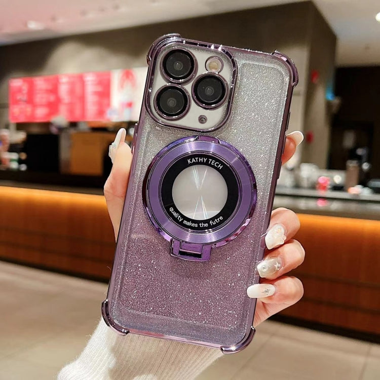 For iPhone 11 Pro Invisible Holder Gradient Glitter Magsafe Phone Case