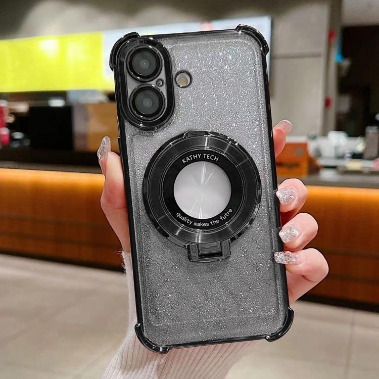 For iPhone 16 Invisible Holder Gradient Glitter Magsafe Phone Case
