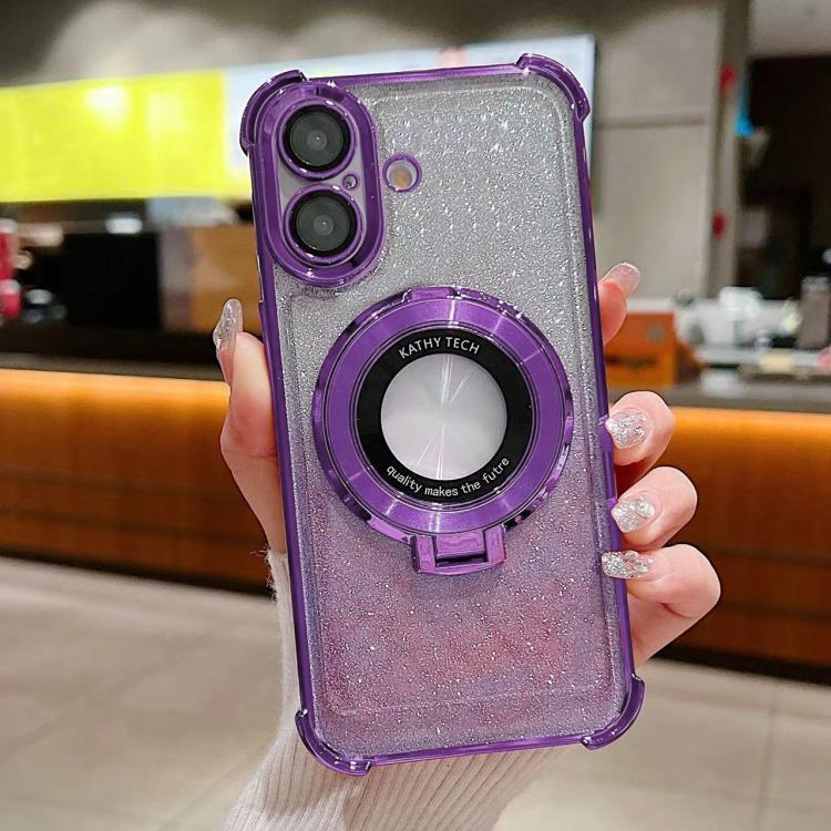 For iPhone 16 Invisible Holder Gradient Glitter Magsafe Phone Case