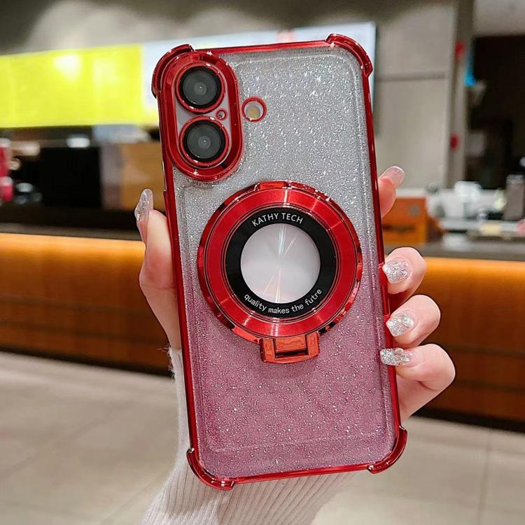 For iPhone 16 Invisible Holder Gradient Glitter Magsafe Phone Case