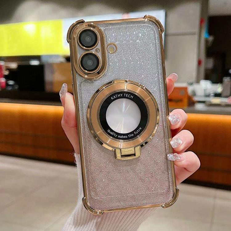 For iPhone 16 Invisible Holder Gradient Glitter Magsafe Phone Case