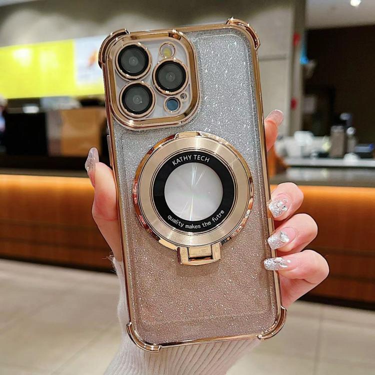 For iPhone 16 Pro Invisible Holder Gradient Glitter Magsafe Phone Case