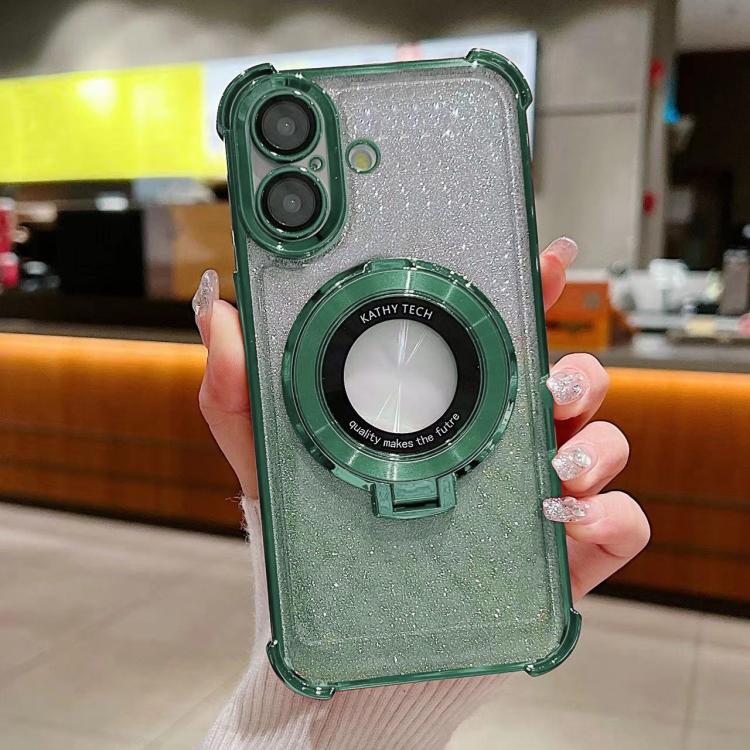 For iPhone 16 Plus Invisible Holder Gradient Glitter Magsafe Phone Case