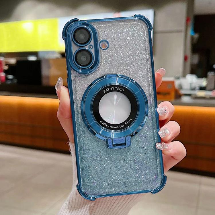 For iPhone 16 Plus Invisible Holder Gradient Glitter Magsafe Phone Case