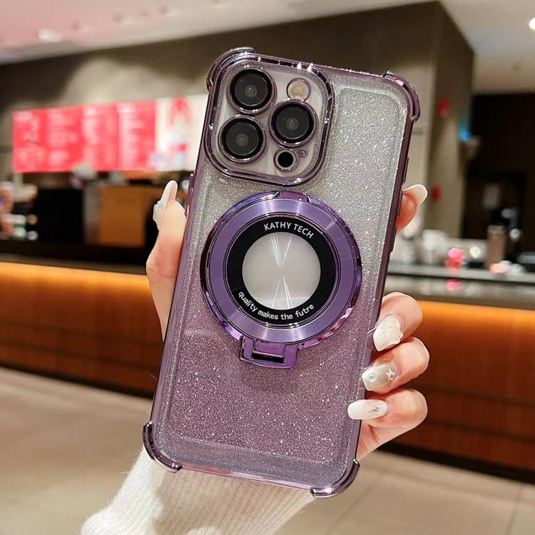 For iPhone 16 Pro Max Invisible Holder Gradient Glitter Magsafe Phone Case