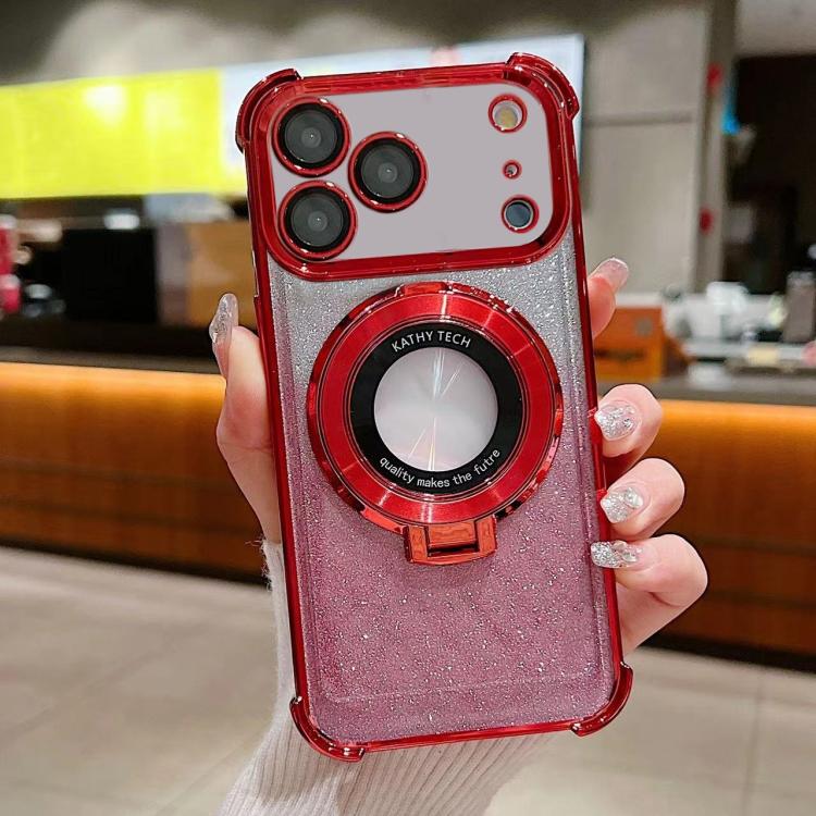 For iPhone 17 Pro Invisible Holder Gradient Glitter Magsafe Phone Case