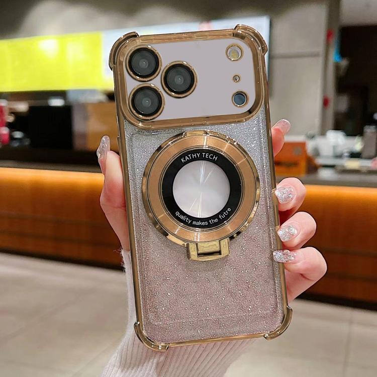 For iPhone 17 Pro Invisible Holder Gradient Glitter Magsafe Phone Case
