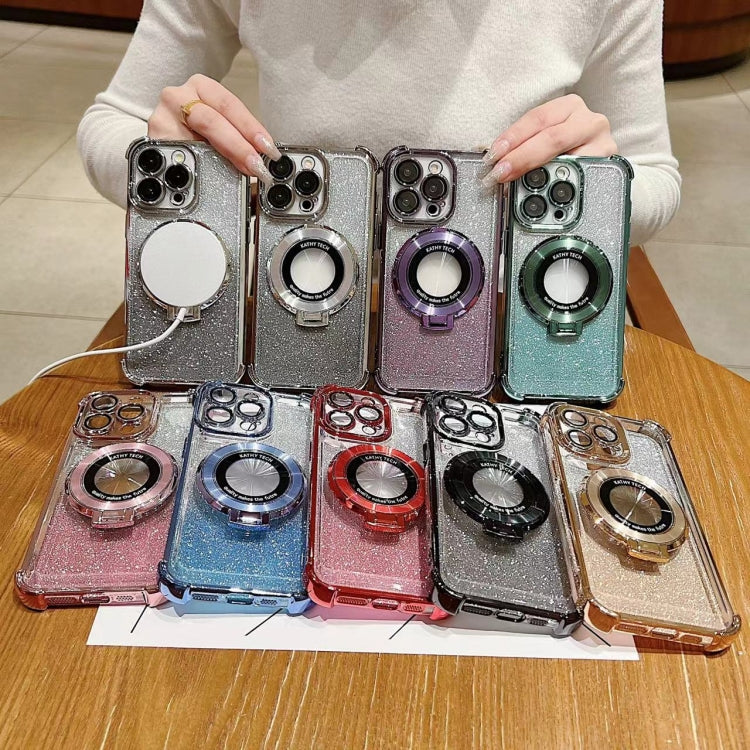 For iPhone 13 Pro Max Invisible Holder Gradient Glitter Magsafe Phone Case