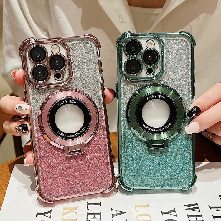 For iPhone 13 Pro Max Invisible Holder Gradient Glitter Magsafe Phone Case