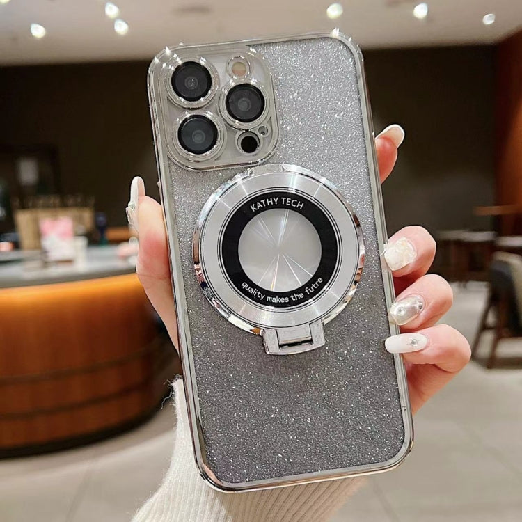 For iPhone 15 Pro Electroplated Holder Gradient Glitter MagSafe Phone Case