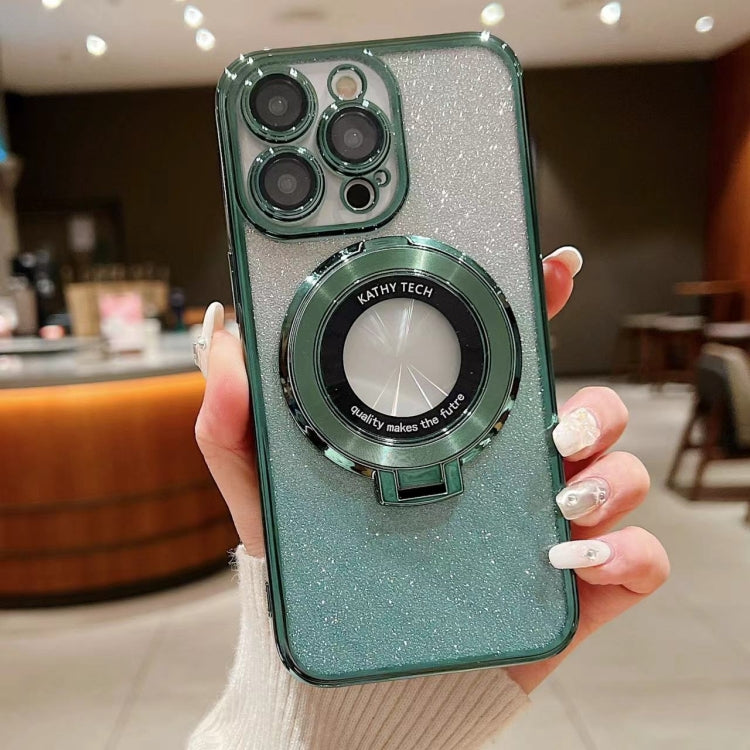 For iPhone 15 Pro Electroplated Holder Gradient Glitter MagSafe Phone Case