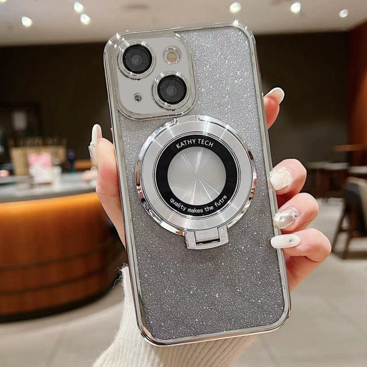 For iPhone 15 Electroplated Holder Gradient Glitter MagSafe Phone Case