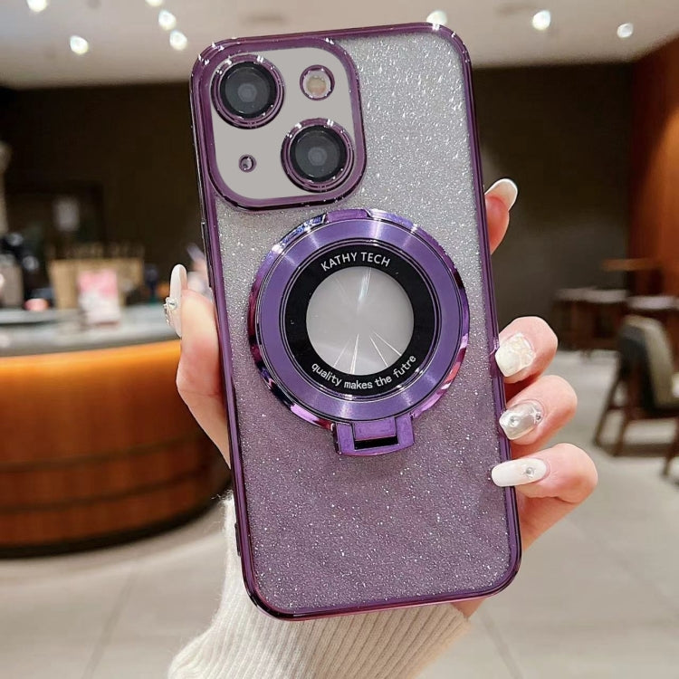 For iPhone 15 Electroplated Holder Gradient Glitter MagSafe Phone Case