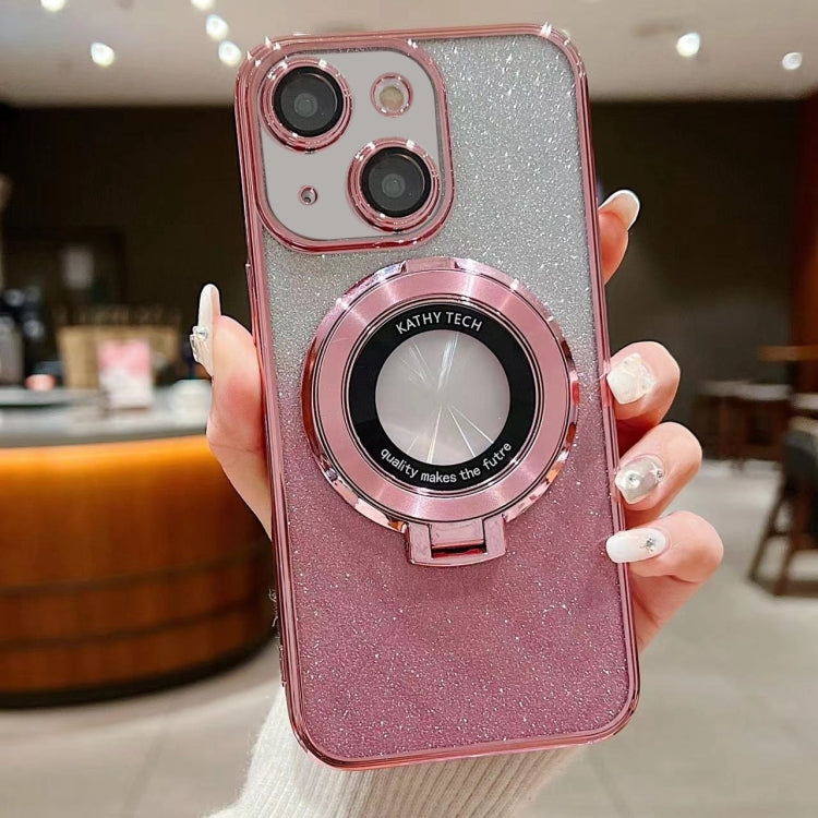 For iPhone 14 Plus Electroplated Holder Gradient Glitter MagSafe Phone Case