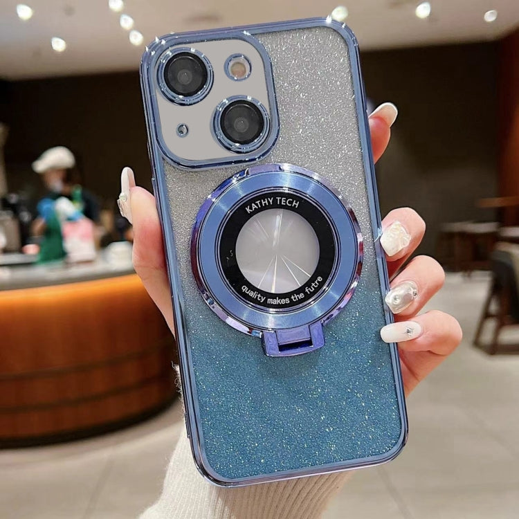For iPhone 14 Electroplated Holder Gradient Glitter MagSafe Phone Case