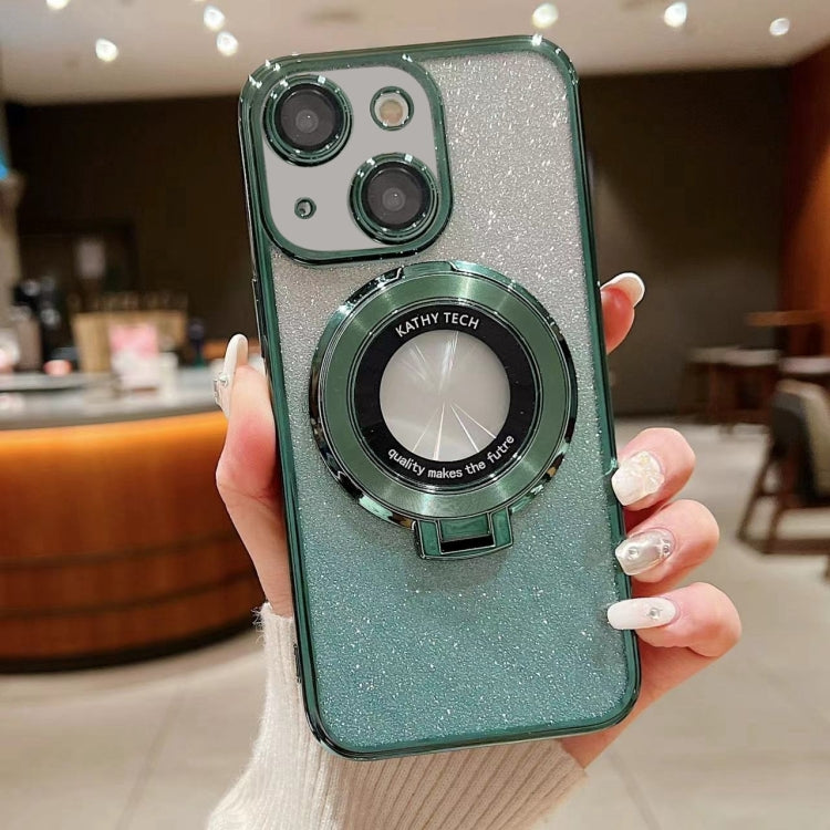 For iPhone 14 Electroplated Holder Gradient Glitter MagSafe Phone Case