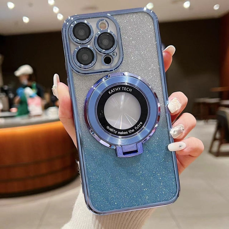 For iPhone 14 Pro Max Electroplated Holder Gradient Glitter MagSafe Phone Case