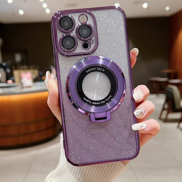 For iPhone 13 Pro Electroplated Holder Gradient Glitter MagSafe Phone Case