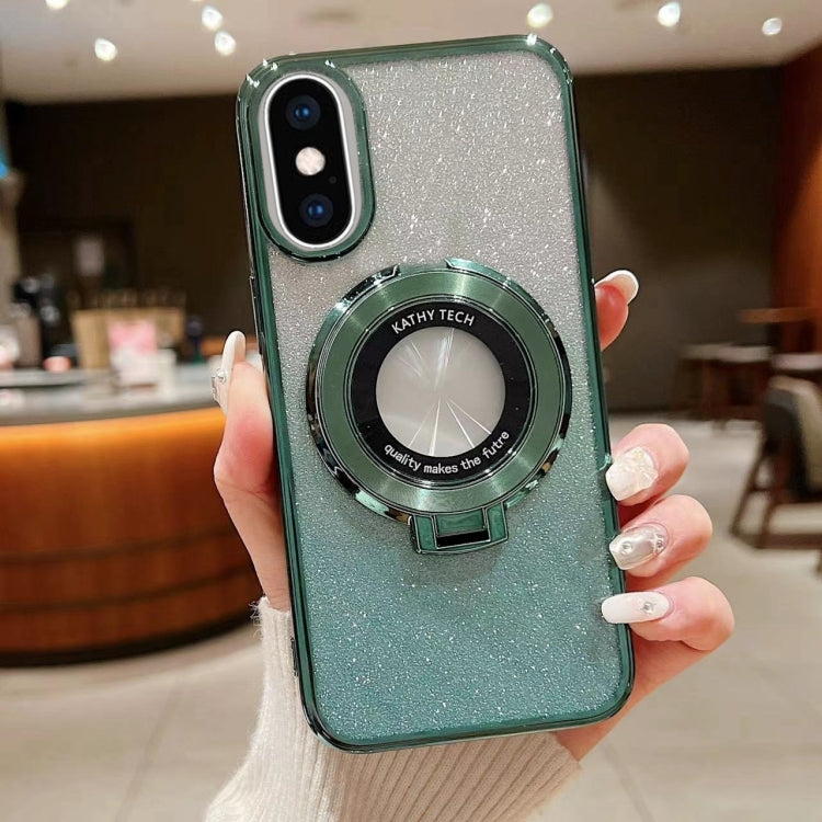 For iPhone XS Max Electroplated Holder Gradient Glitter MagSafe Phone Case