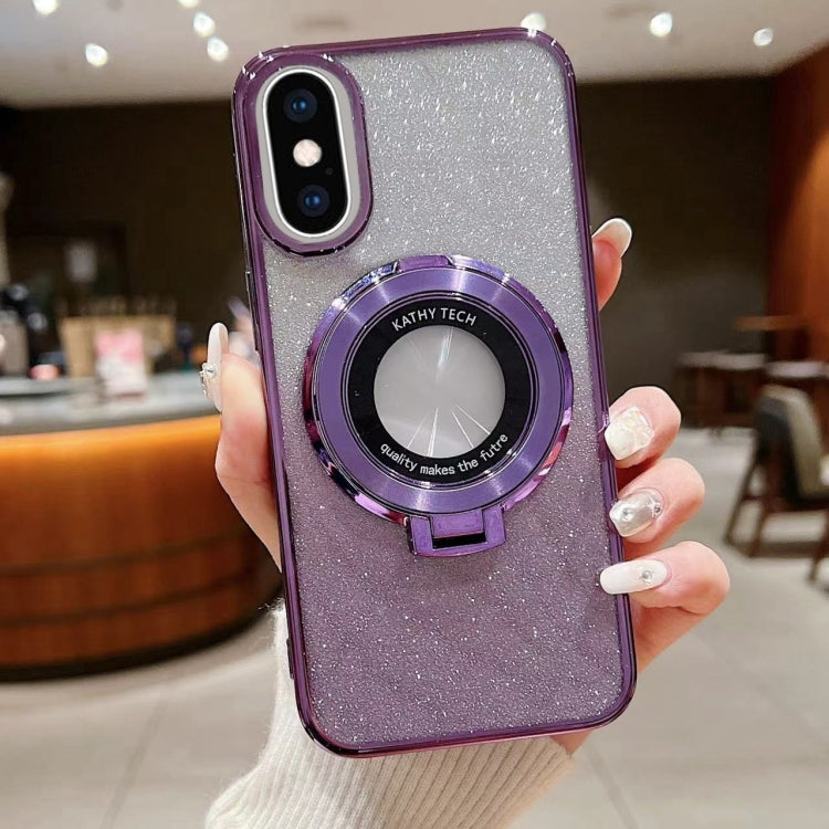 For iPhone XS Max Electroplated Holder Gradient Glitter MagSafe Phone Case