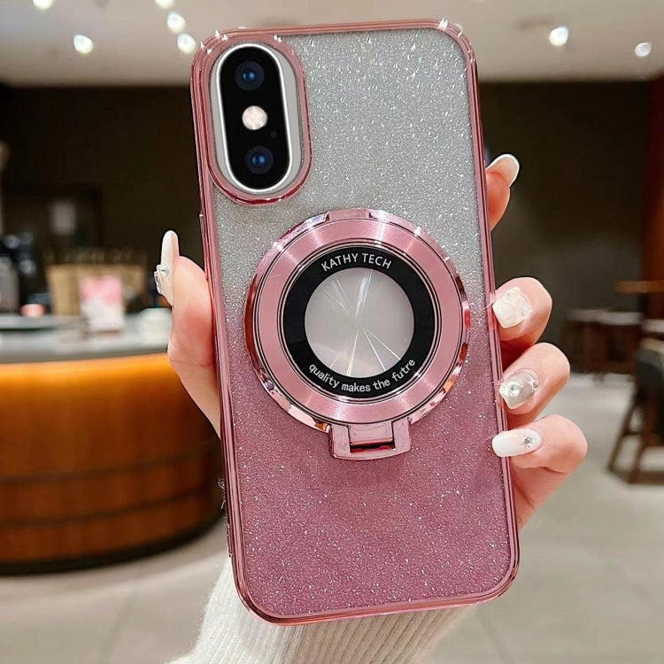 For iPhone XS Max Electroplated Holder Gradient Glitter MagSafe Phone Case