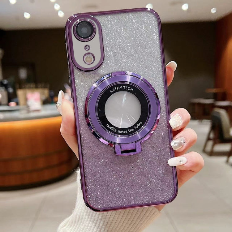 For iPhone XR Electroplated Holder Gradient Glitter MagSafe Phone Case