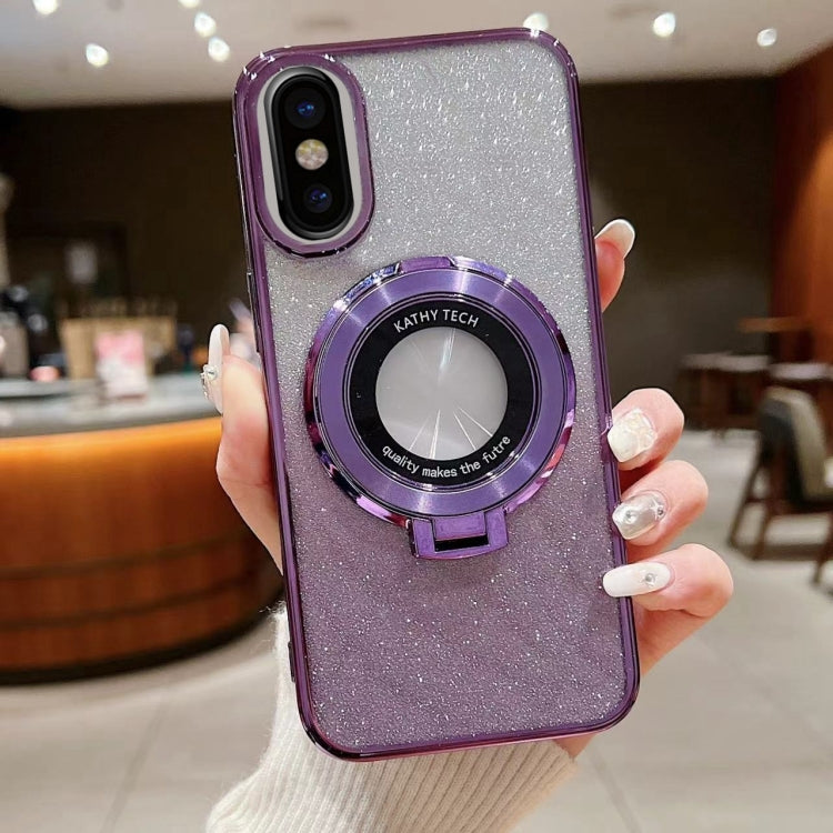 For iPhone X / XS Electroplated Holder Gradient Glitter MagSafe Phone Case