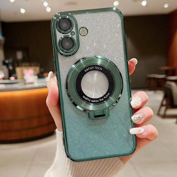 For iPhone 16 Electroplated Holder Gradient Glitter MagSafe Phone Case