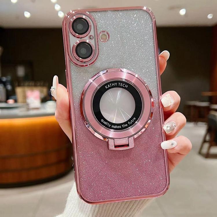 For iPhone 16 Electroplated Holder Gradient Glitter MagSafe Phone Case