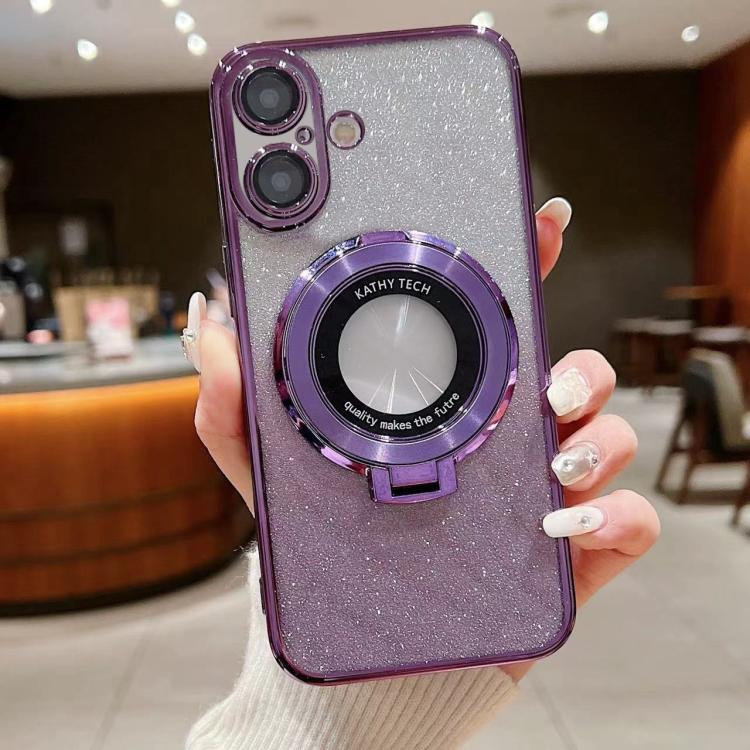 For iPhone 17 Electroplated Holder Gradient Glitter MagSafe Phone Case