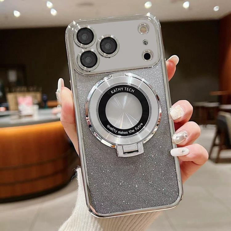 For iPhone 17 Pro Electroplated Holder Gradient Glitter MagSafe Phone Case