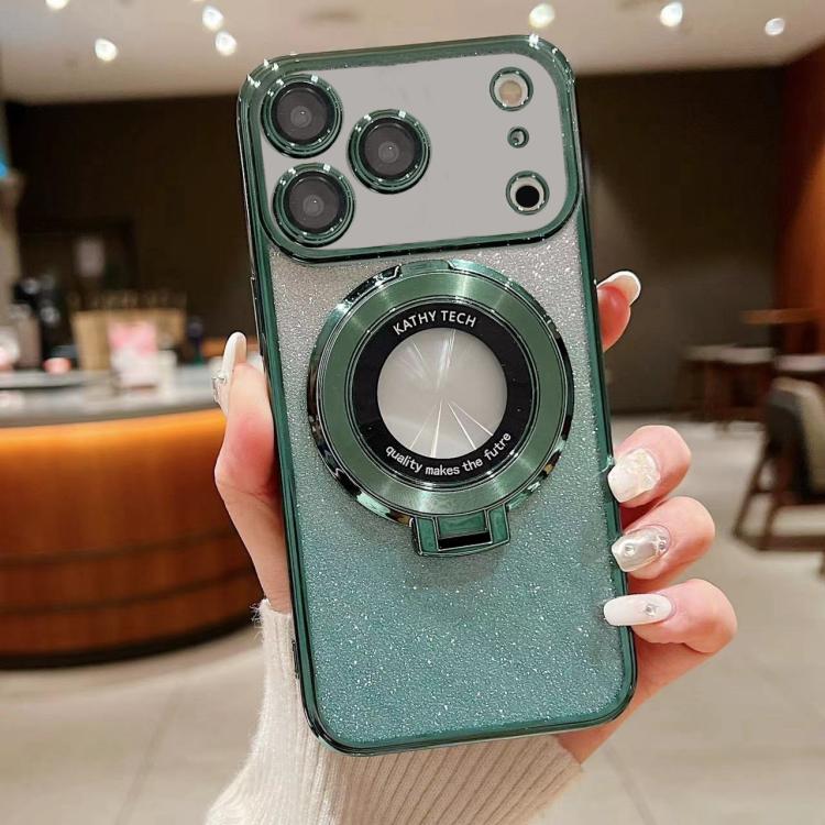 For iPhone 17 Pro Electroplated Holder Gradient Glitter MagSafe Phone Case