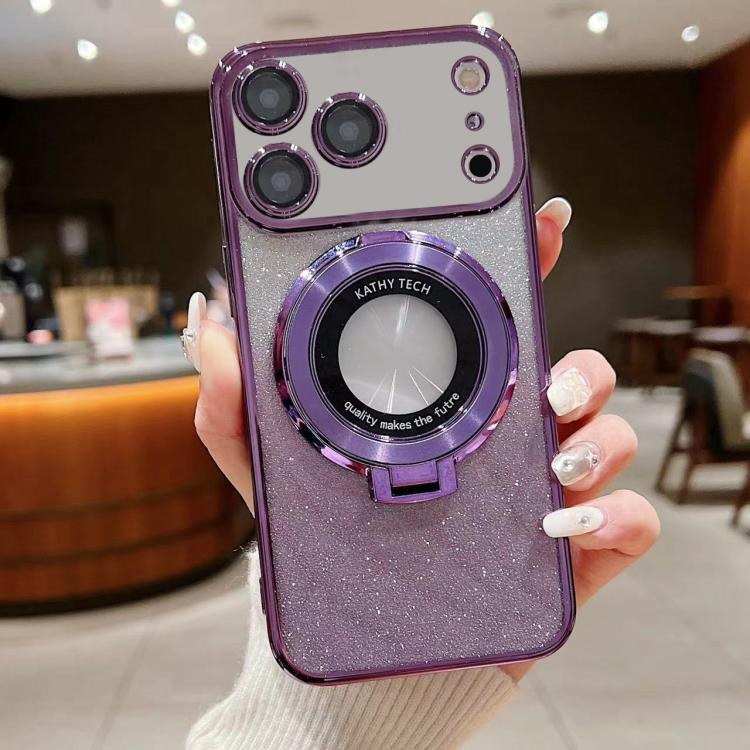 For iPhone 17 Pro Electroplated Holder Gradient Glitter MagSafe Phone Case