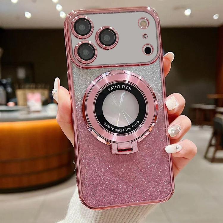For iPhone 17 Pro Max Electroplated Holder Gradient Glitter MagSafe Phone Case