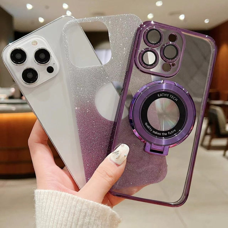 For iPhone 15 Pro Max Electroplated Holder Gradient Glitter MagSafe Phone Case